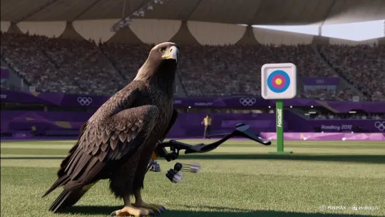 Eagle Impresses Crowds by Hitting Bullseye in Archery Demo – AI Generated Video | Hailuo AI
