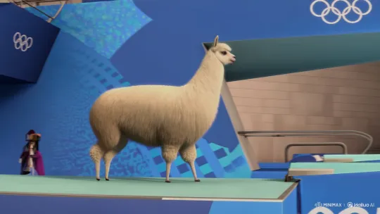 Alpaca Performs Double Somersault on Diving Board – AI Generated Video | Hailuo AI