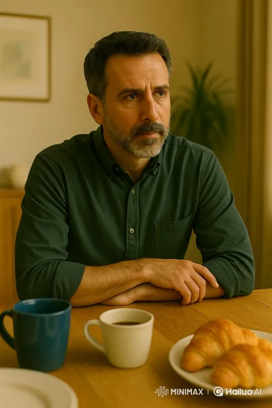Contemplative Man Reflects and Speaks Over Breakfast – AI Generated Video | Hailuo AI