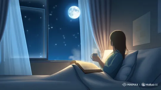 Night Reflections: Cozy Bedroom Under Moonlight – AI Generated Video | Hailuo AI