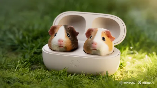 Guinea Pig-Shaped Earbuds in Realistic Charging Case – AI Generated Video | Hailuo AI