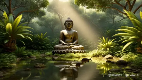 Peaceful Buddha in Balinese Jungle Stream – AI Generated Video | Hailuo AI