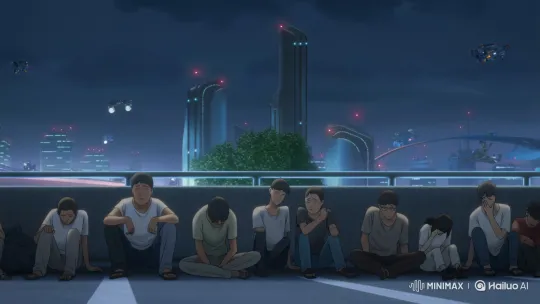 Futuristic City: Unemployed Humans Amidst Working Robots – AI Generated Video | Hailuo AI