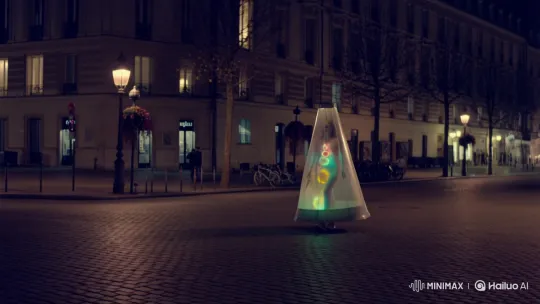 Woman in Lava Lamp Dress Walks Through Paris Night – AI Generated Video | Hailuo AI