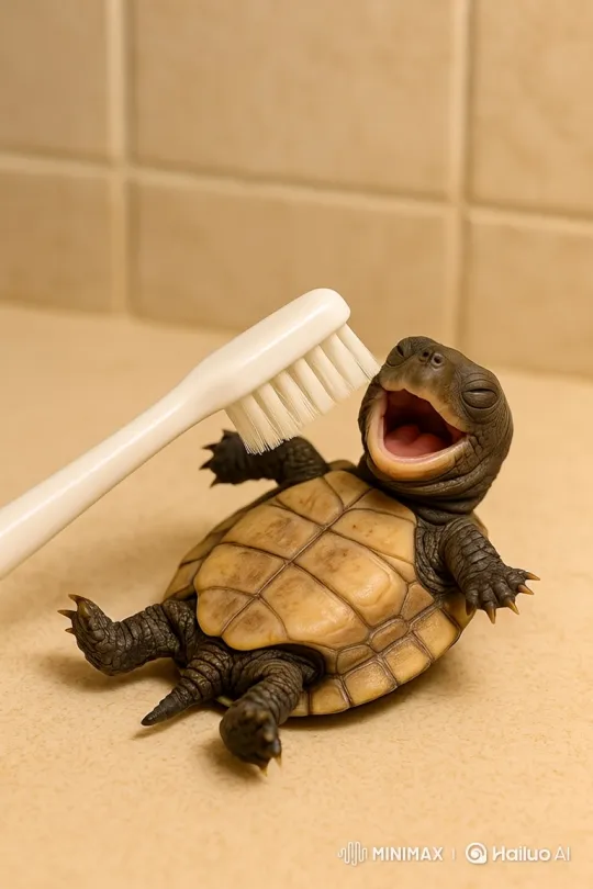 Tiny Turtle Delighted by Tickling with Toothbrush – AI Generated Video | Hailuo AI