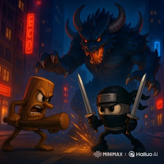 Heroes Battle Colossal Monster on Neon City Street – AI Generated Video | Hailuo AI