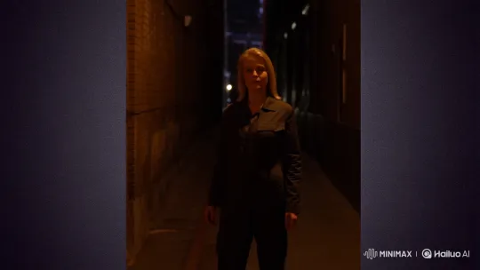 Flash Photography Captures 90s-Era Woman in Urban Alley – AI Generated Video | Hailuo AI