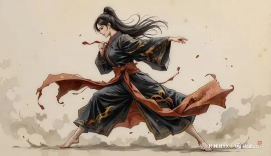 Seamless Loop of Animated Female Samurai in Flowing Kimono – AI Generated Video | Hailuo AI