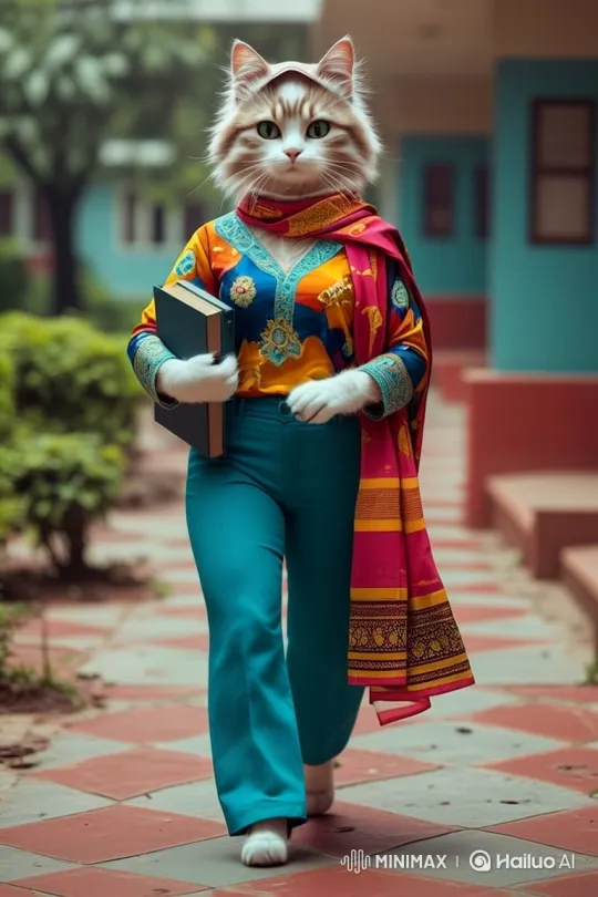 Anthropomorphic Cat Walks Confidently on Campus – AI Generated Video | Hailuo AI