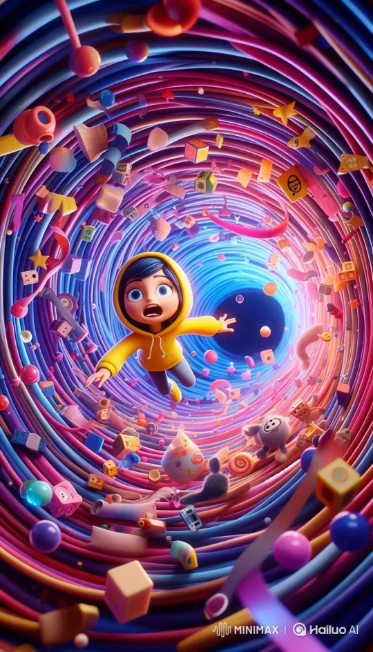 Young Girl Falls Through Magical Toy-Filled Vortex – AI Generated Video | Hailuo AI