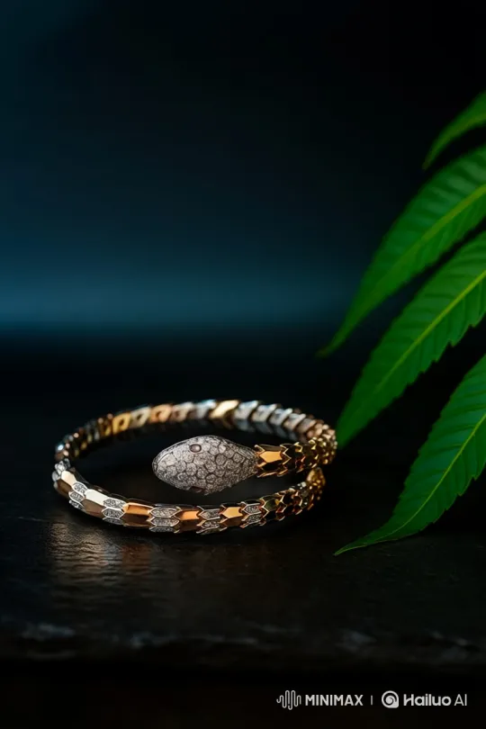 Luxurious Rose Gold Snake Bracelet with Diamonds Uncoils Gracefully – AI Generated Video | Hailuo AI