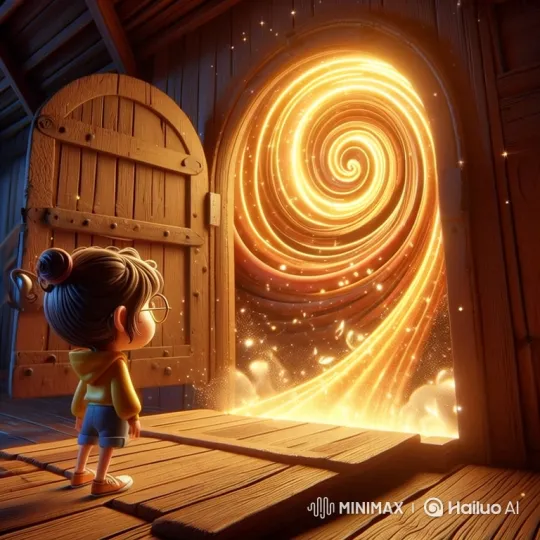 Young Girl Enchanted by Magical Golden Portal – AI Generated Video | Hailuo AI