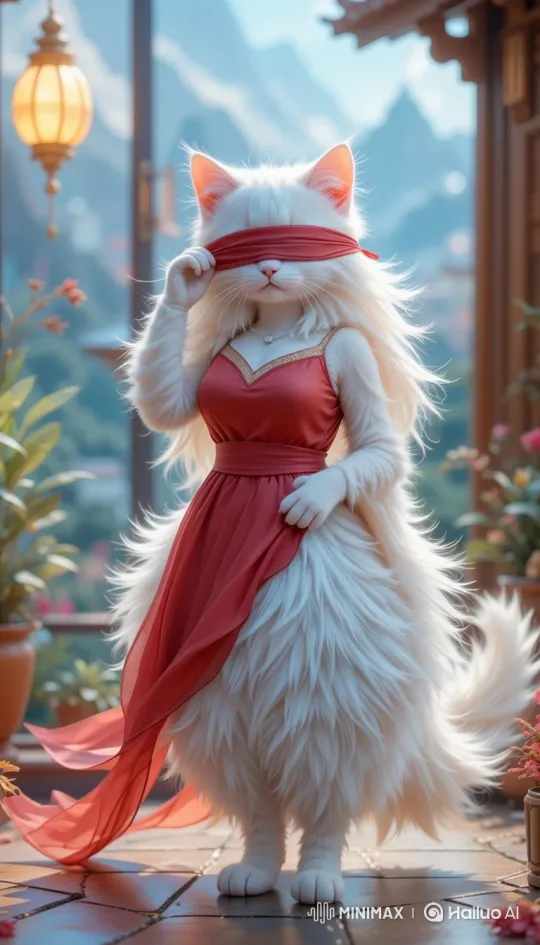 Anthropomorphic Cat Plays Hide and Seek on Balcony – AI Generated Video | Hailuo AI