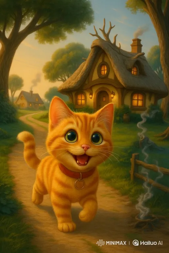 Magical Growth of a Joyful Kitten in a Storybook Countryside – AI Generated Video | Hailuo AI