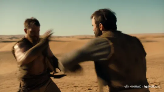 Intense Desert Fight Between Two Determined Men – AI Generated Video | Hailuo AI