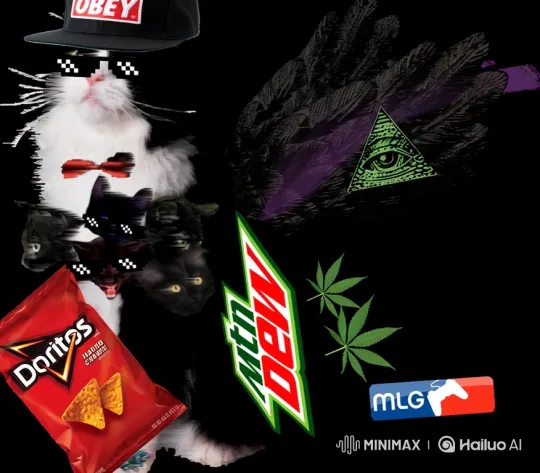 Digital Cat Collage with Psychedelic Floating Symbols – AI Generated Video | Hailuo AI