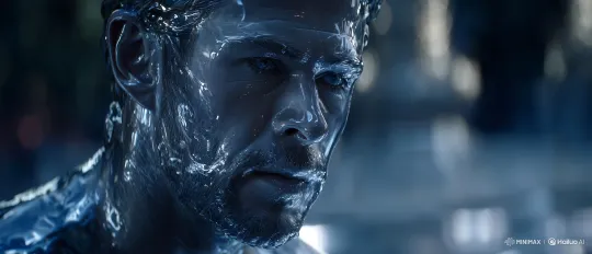 Cinematic Close-Up of a Man with Metallic-Like Liquid Coating – AI Generated Video | Hailuo AI
