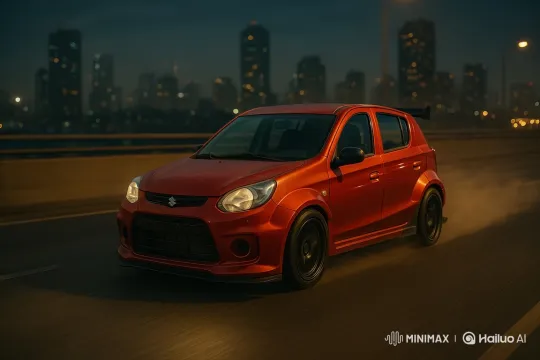 High-Speed Chase: Modified Hatchback on Night Highway – AI Generated Video | Hailuo AI
