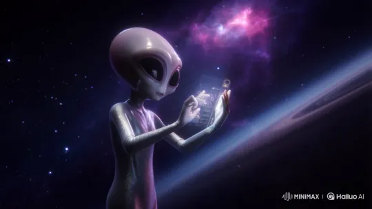 Alien Reads Futuristic News in Space – AI Generated Video | Hailuo AI