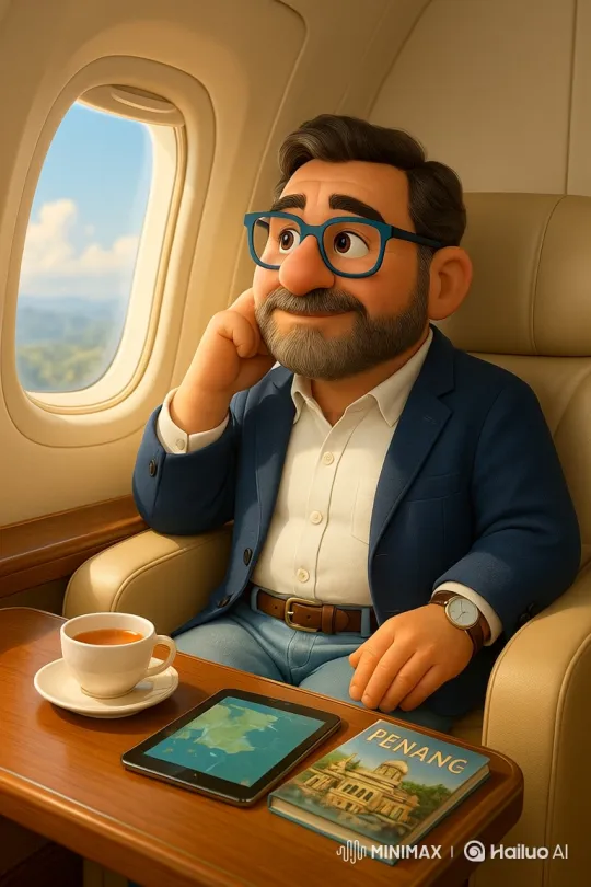 Enrique's Peaceful Anticipation in Business Class to Penang – AI Generated Video | Hailuo AI