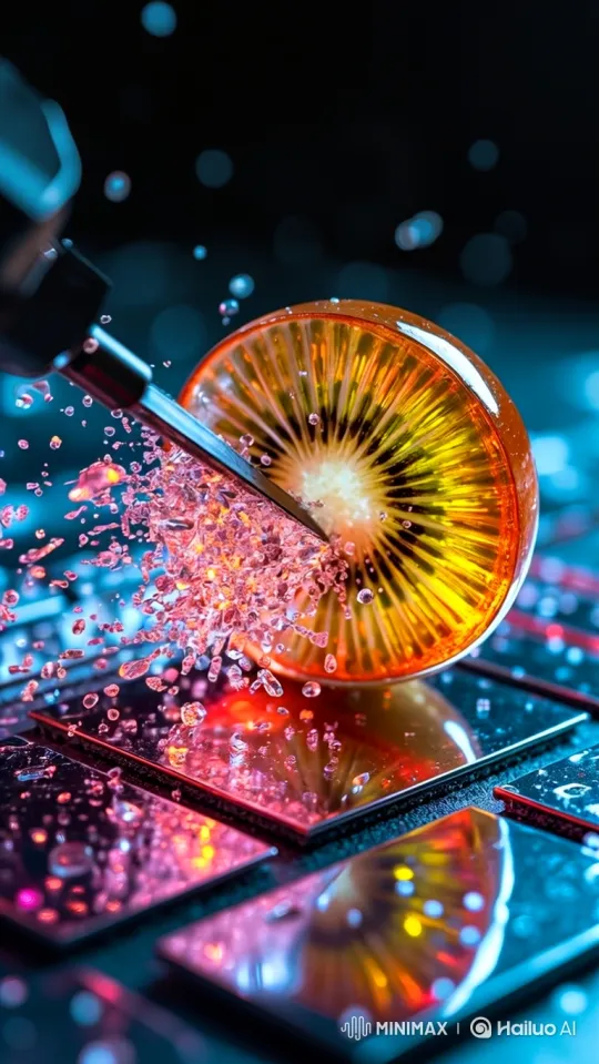 4K Laser Blade Slices Glowing Kiwi in Slow Motion – AI Generated Video | Hailuo AI