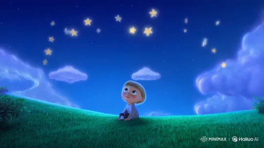 Child Enchanted by Whimsical Starry Night Sky – AI Generated Video | Hailuo AI