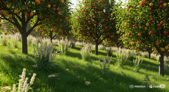 Tranquil Orchard Walk in Sunlit Serenity – AI Generated Video | Hailuo AI