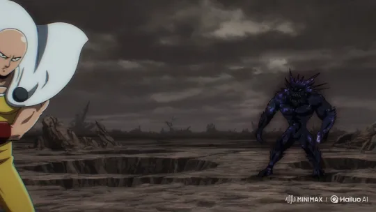 Saitama vs. Garo: Epic Clash in a Desolate Wasteland – AI Generated Video | Hailuo AI