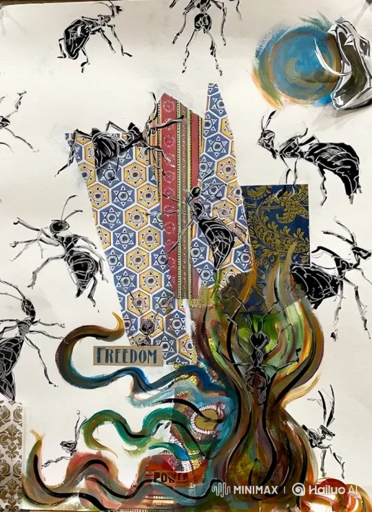 Ants Evolve on Dynamic Mixed-Media Canvas, Engulfed by Abstract Creature – AI Generated Video | Hailuo AI