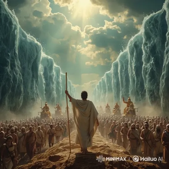 Prophet Parting the Sea, Leading People with Miraculous Escape – AI Generated Video | Hailuo AI
