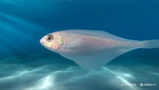 Diamond Fish Glides Through Sunlit Underwater Scene – AI Generated Video | Hailuo AI