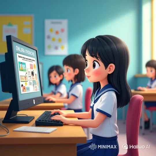 Young Student Engaged in Typing on Computer – AI Generated Video | Hailuo AI