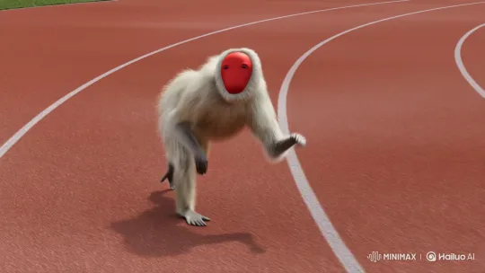 Bald Uakari Sprints on Track in Realistic Style – AI Generated Video | Hailuo AI