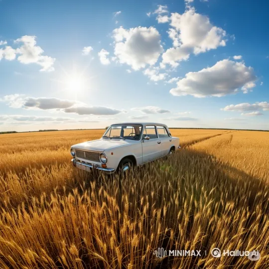 Vintage Sedan's Journey from Wheat Field to Garage – AI Generated Video | Hailuo AI