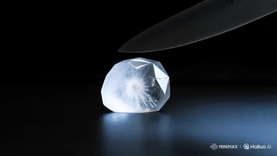 Chef's Knife Slices Through Glowing Crystal Fruit – AI Generated Video | Hailuo AI