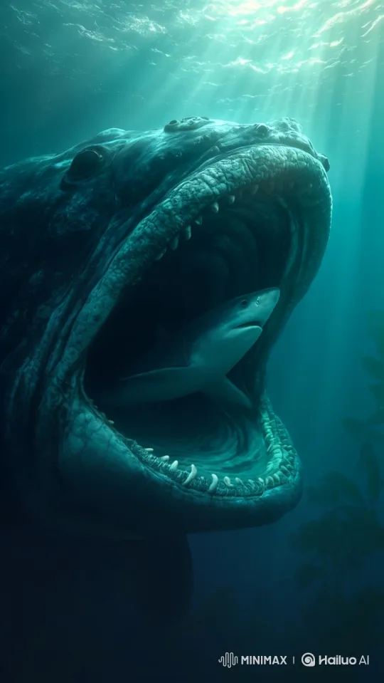 Shark Escapes Whale's Mouth to Hunt in Underwater Scene – AI Generated Video | Hailuo AI