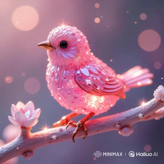 Magical Gemstone Bird on a Blossoming Branch – AI Generated Video | Hailuo AI