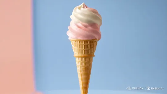Elegant Ice Cream Cone Displayed in Minimalist Setting – AI Generated Video | Hailuo AI