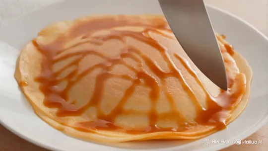 Golden Crepe Sliced with Caramel: A Culinary Delight – AI Generated Video | Hailuo AI