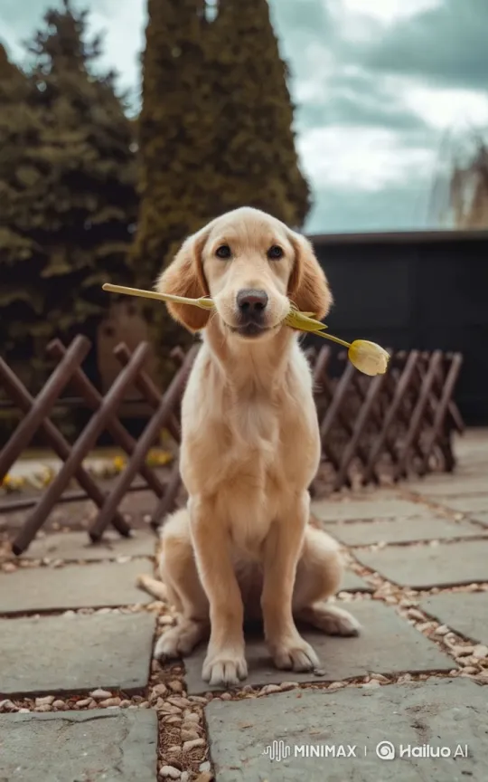Golden Retriever Puppy Delivers Tulip in Slow-Motion – AI Generated Video | Hailuo AI