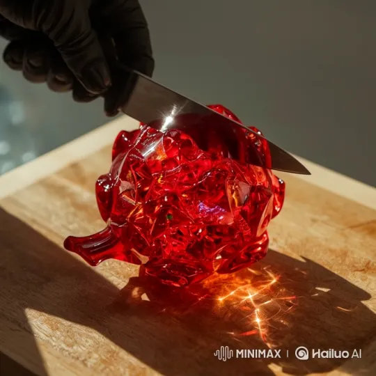 Artistic Slow-Motion Slicing of Glass Dragon Fruit – AI Generated Video | Hailuo AI