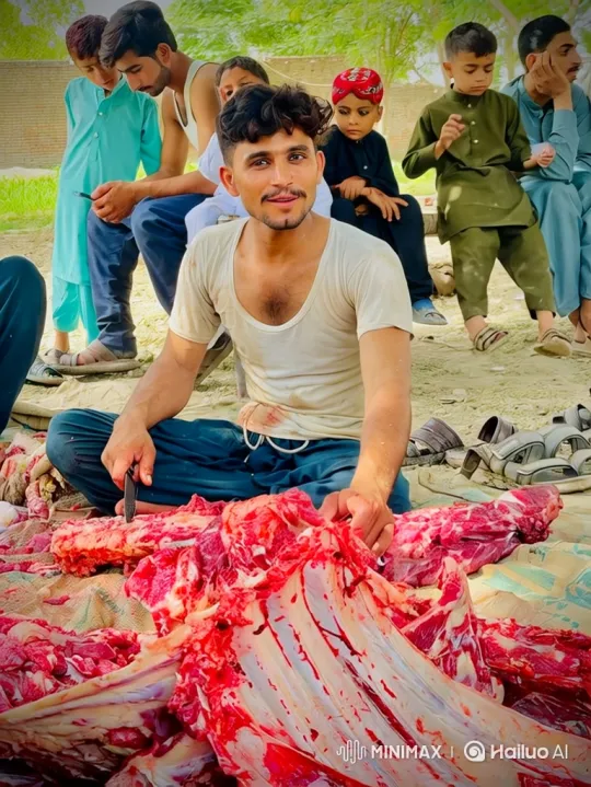 Traditional Butchery Process with Local Community Observing – AI Generated Video | Hailuo AI
