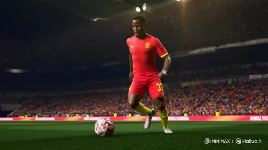 Professional Footballer Dribbles Skillfully in Stadium – AI Generated Video | Hailuo AI