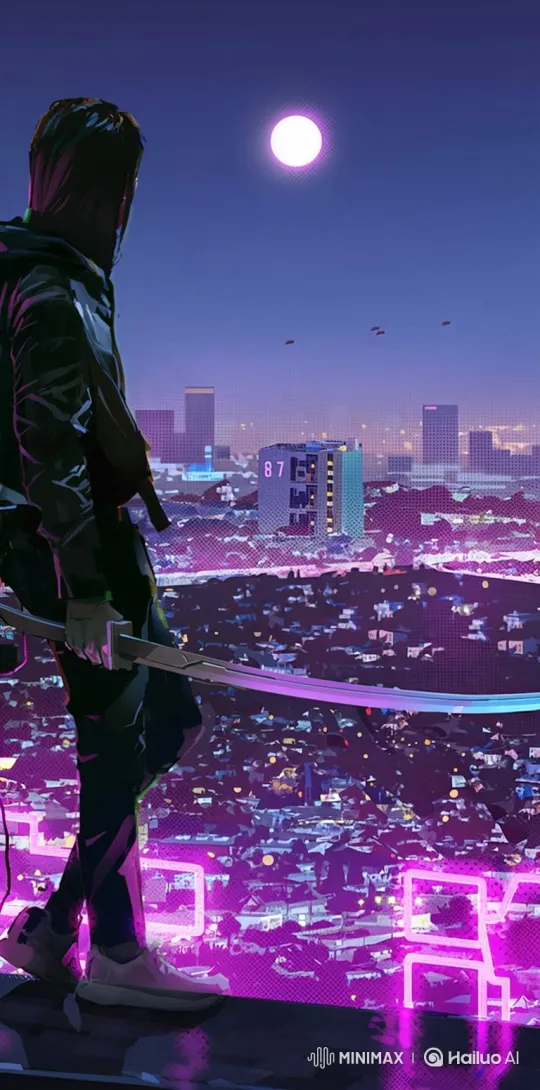 Sentinel Over Neon Cityscape at Night – AI Generated Video | Hailuo AI
