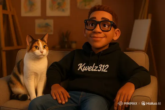 Animated Man and Cat Share a Cozy Moment – AI Generated Video | Hailuo AI