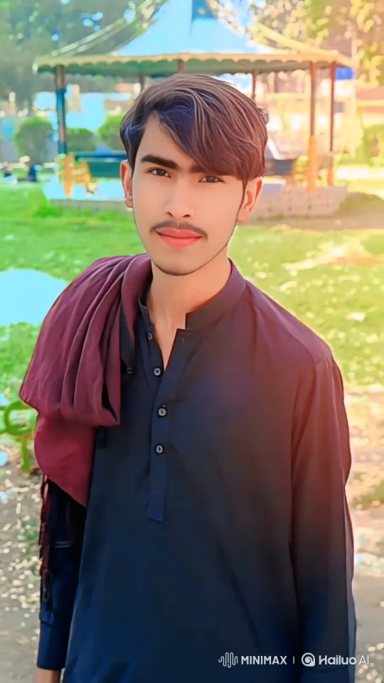 Young Man in Traditional Shirt Poses in Serene Park – AI Generated Video | Hailuo AI
