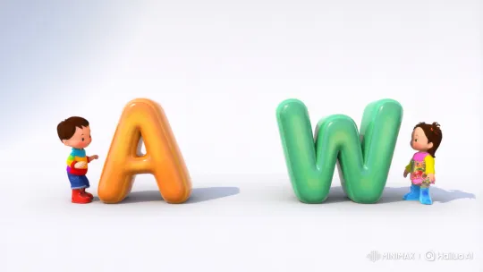 Animated Boy and Girl Push Letters Together – AI Generated Video | Hailuo AI