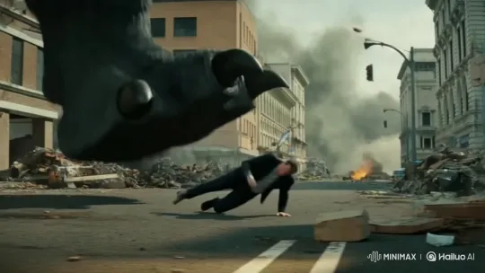 Godzilla Crushes Victim Amid City Ruins, Helicopter Attacks – AI Generated Video | Hailuo AI