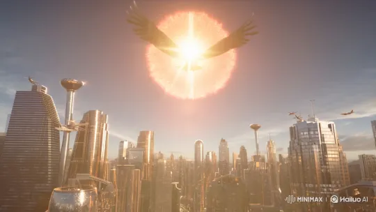 Black Eagle Monster Emerges, Overshadows Metropolis – AI Generated Video | Hailuo AI