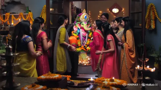 Family Celebrates Ganesh Chaturthi with Idol Worship – AI Generated Video | Hailuo AI
